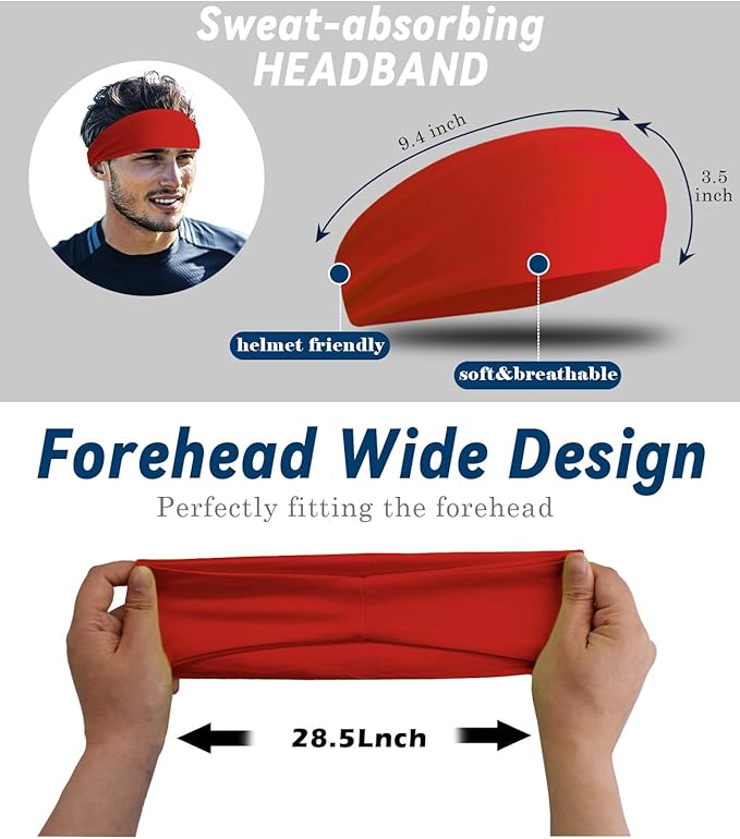 Headband for Men & Women, Sweat Wicking Sports Sweatband Headbands, Workout Running Training Yoga Basketball Hairband