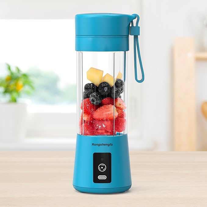 Portable Blender, Mini Personal Blender Bottles for shakes and smoothies，Cordless with USB-C Rechargeable To Go Mixer Electric Blender juicer Cup for Fruit Juice Protein mixes (Blue)