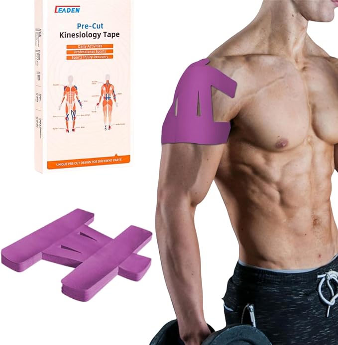 IEADEN Precut Kinesiology Tape for Shoulder, 10 Pcs - Shoulder Support & Stability, Shoulder Pain Relief Athletic Tape - Waterproof & Elastic, Breathable Hypoallergenic Latex-Free Tape, Purple