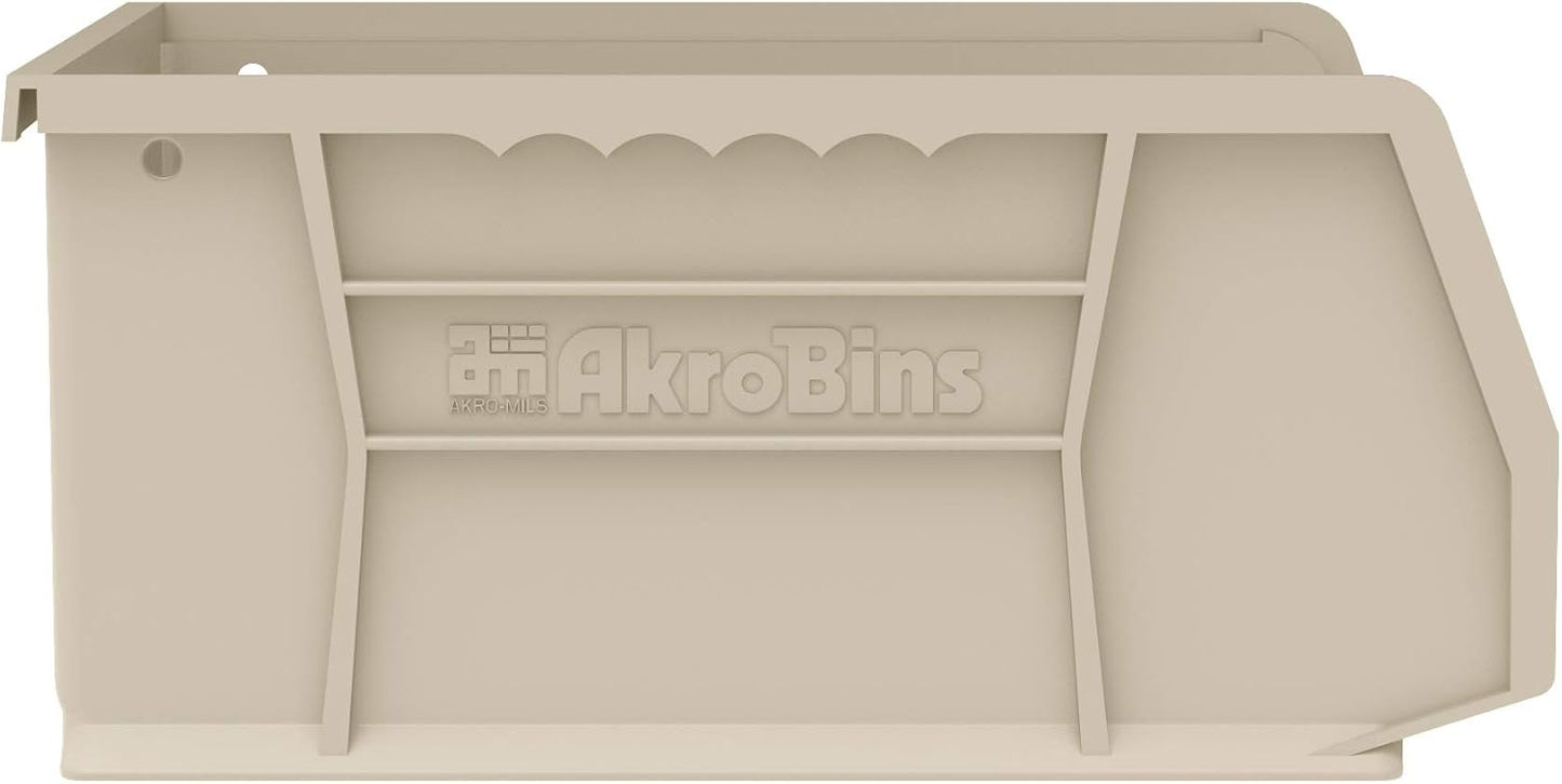 Akro-Mils 30235 AkroBins Plastic Storage Bins, Space-Saving Stackable Bins for Garage, Pantry, Craft Organization, 11-Inch x 11-Inch x 5-Inch, Stone, 6-Pack