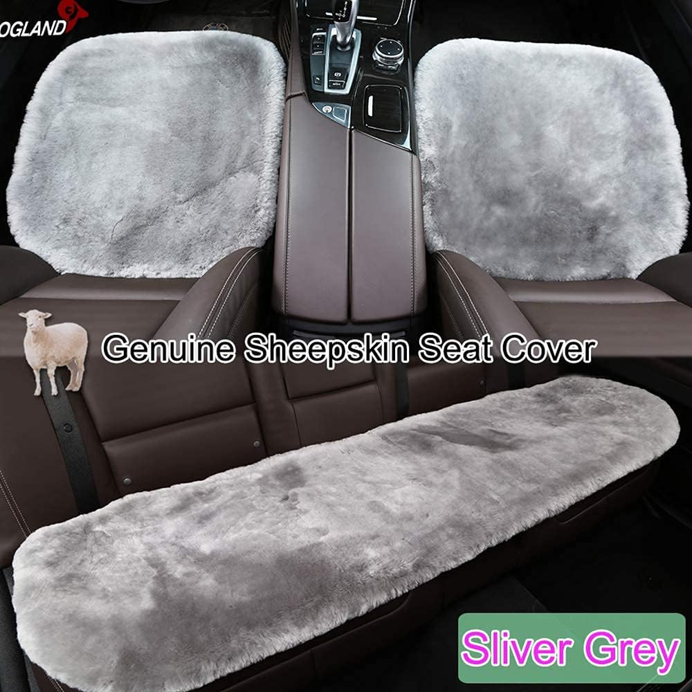 20 inchs Fluffy Shearling Sheepskin Car Seat Cover for Auto Interior Accessories with Soft Fuzzy Wool Eco-Friendly Natural Fur Non-Slip (Misty Gray, Front)