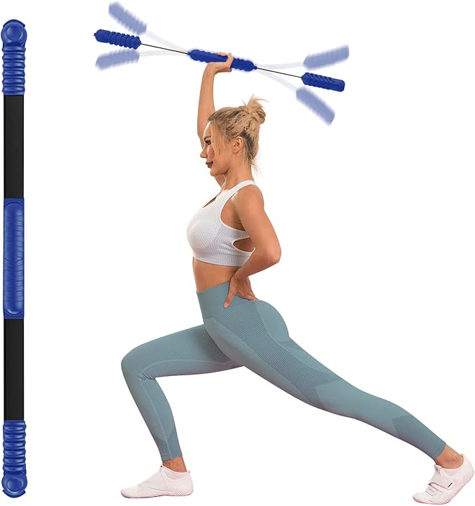 Fitness Exercise Bar,Elastic Fitness Bar,High Frequency Vibration Training Fat Buring Workout Bar for Yoga Pilates Sports,Power Twister for Arm,Abdominal Muscles Strength Exercises In Home Gym