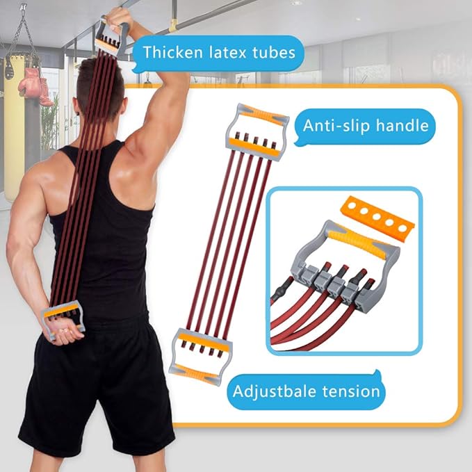 TOCO FREIDO Chest Expander | Arm Training, 5 Tubes Ajustable Arm Strength Trainer, Exercise Resistance Bands for Home Fitness Muscle Training Body Building