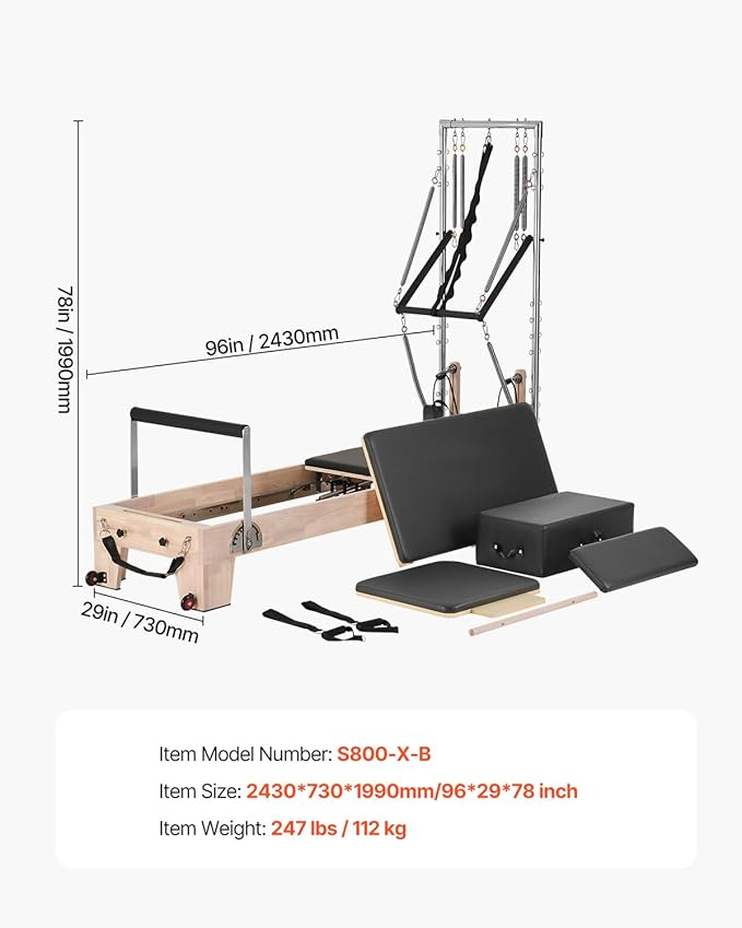 VEVOR Pilates Reformer Machine, Pilates Workout Equipment for Home Gym Studio Use, Pilates Bed with Dual Resistance- Spring & Cord, Reformer Set, Up to 400 LBS
