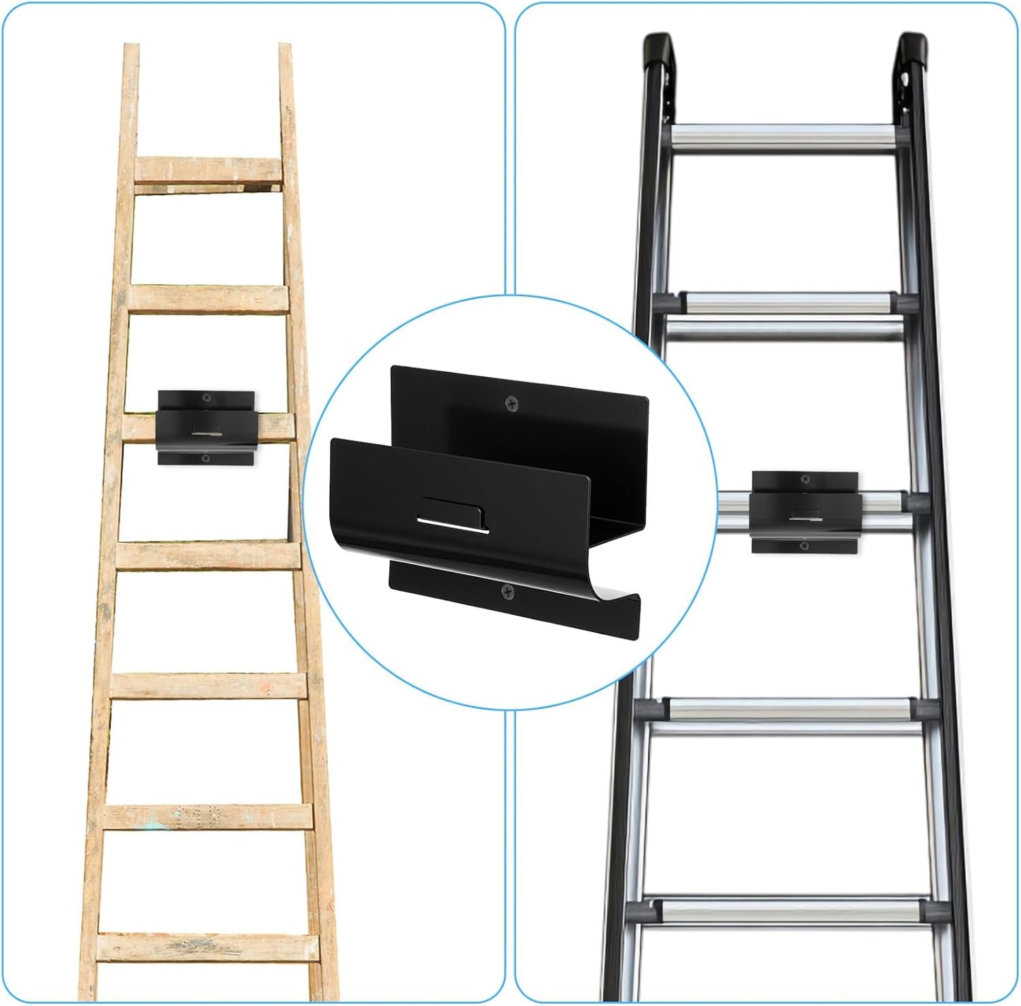 Heavy Duty Ladder Hooks for Garage Wall 4 Pack Black Ladder Hanger Garage Wall Hooks for Ladder, Wheelbarrow, and Tools