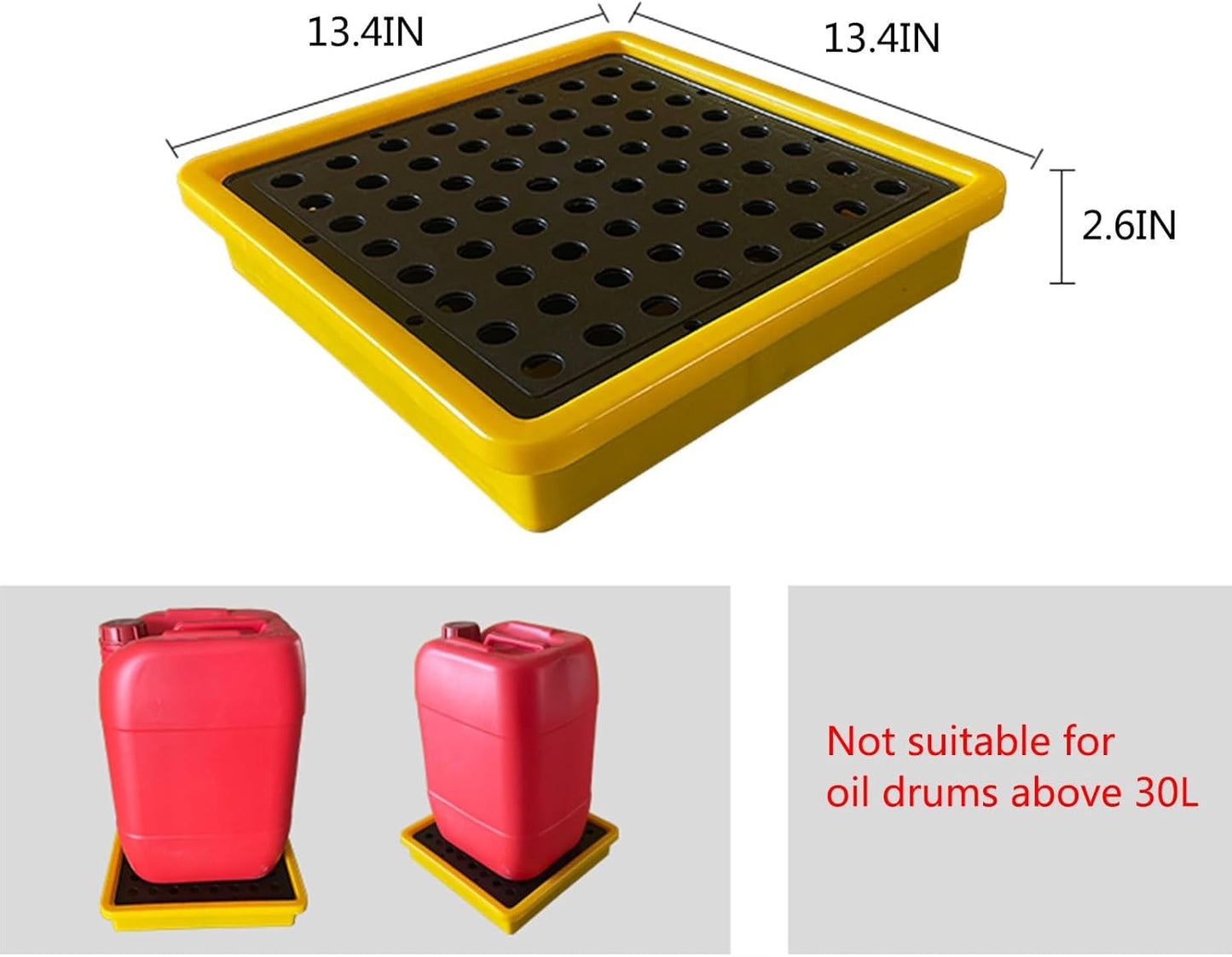 2 Drum Containment Spill Pallet, Polyethylene Low Profile Paint Bucket Tray, Industrial Garage Storage Detachable Shipping Leakproof Platform (Color : Yellow-2 Pack, Size : 13.4"x13.4"x2.6"