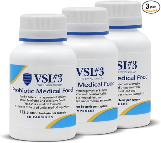 VSL #3® Probiotics for Digestive Health, IBS & UC Symptoms - 112.5B CFUs, High-Potency, Multi-Strain, Live, Refrigerated Probiotic, Medical Food for Gut Health Support in Men & Women, 180 Capsules