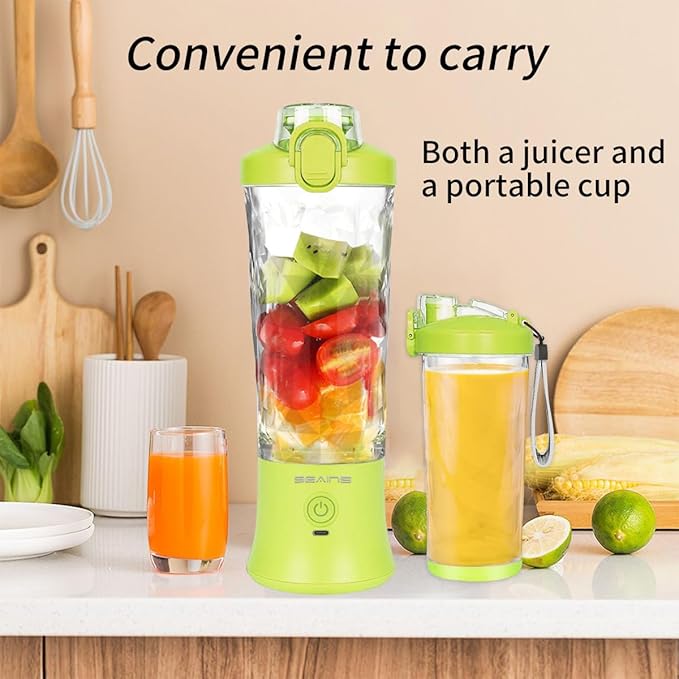 Portable Blender for Shakes and Smoothies With 20 Oz Travel Cup and Lid, Mini Personal Size With 6 Blades, USB Rechargeable for Gym, Kitchen and Outdoors (Yellow)