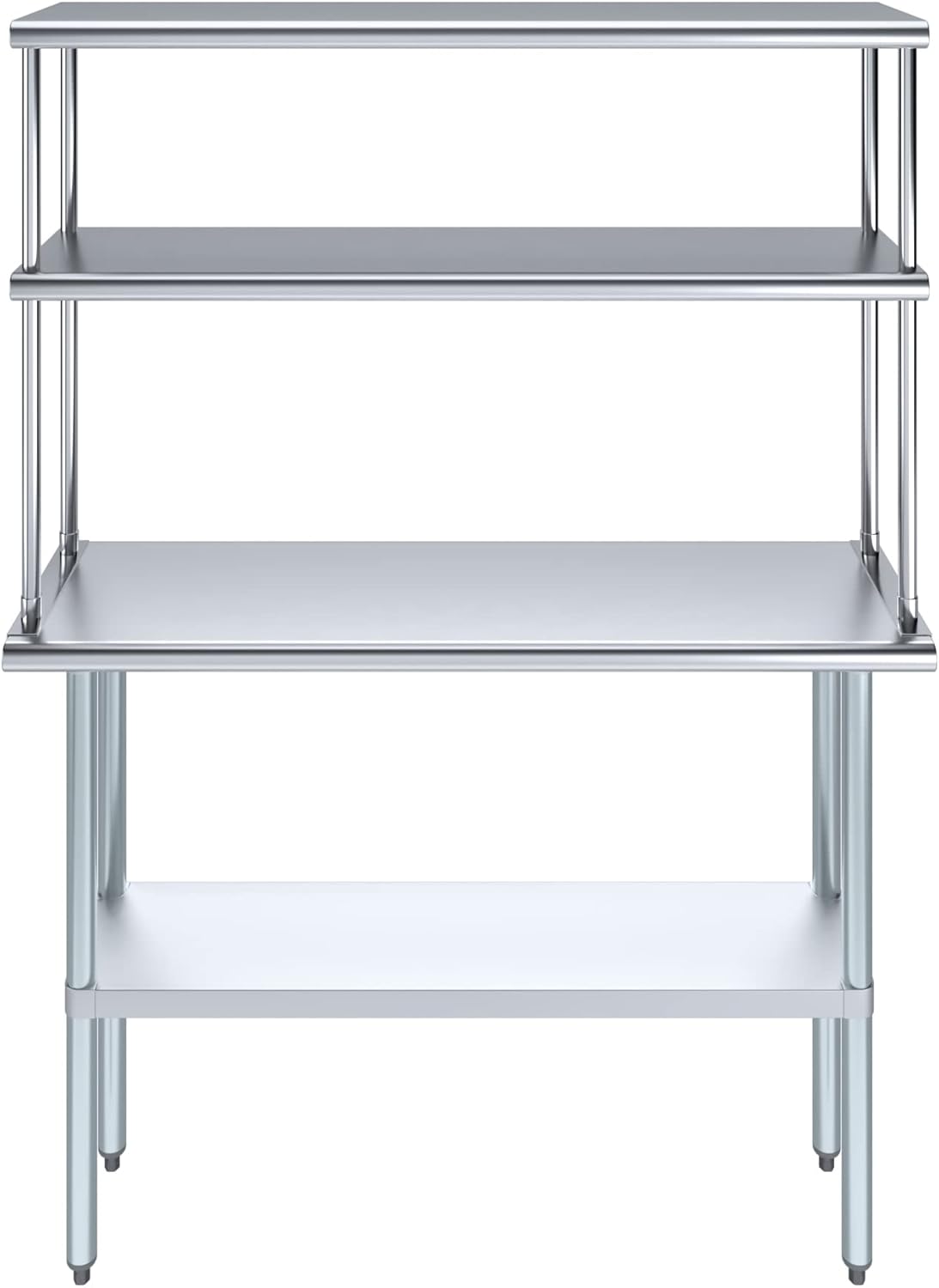 Amgood Stainless Steel Work Table Double Tier Overshelf | NSF 14" x 48" Work Table + 12" Overshelf