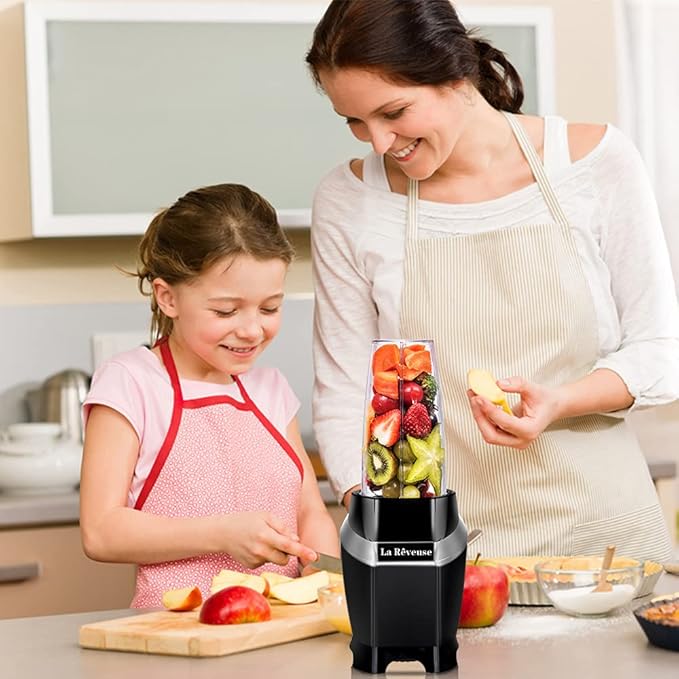 La Reveuse Personal Blender for Shakes and Smoothies 1000 Watts with 24 oz BPA-Free Portable Travel Bottle,Dishwasher Safe (Black)