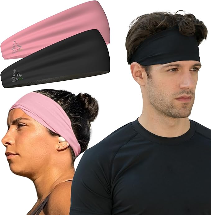 Headbands for Men and Women - Mens Sweatband & Sports Headband Moisture Wicking Workout Sweatbands for Running, Cross Training, Yoga and Bike Helmet Friendly