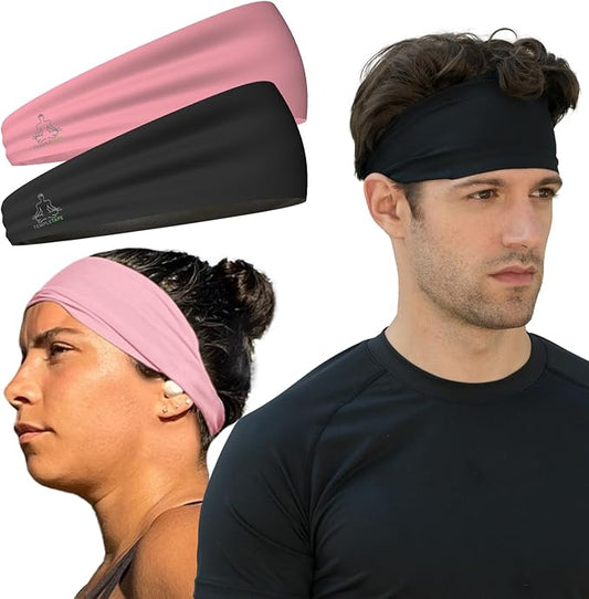 Headbands for Men and Women - Mens Sweatband & Sports Headband Moisture Wicking Workout Sweatbands for Running, Cross Training, Yoga and Bike Helmet Friendly