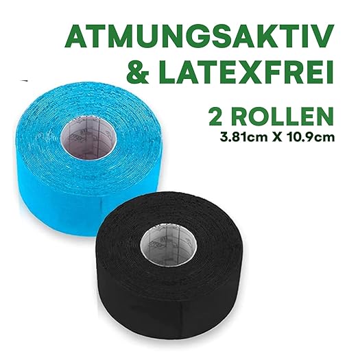 Effekt Manufaktur Kinesiology Tape Waterproof (16 ft x 2 in), 2 Rolls - Elastic Physio Tape for Muscle Support and Injury Recovery, Medical Tape, Kinetic Tape, Durable Kinesthetic Tape (Blue + Black)