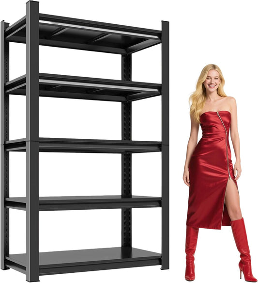 Garage Shelving 3000LBS Heavy Duty Shelving Units and Storage Shelves Adjustable 5 Tier Metal Shelving for Kitchen,Utility Room and Basement, 13.78" Dx31.50 Wx77.44 H, Black