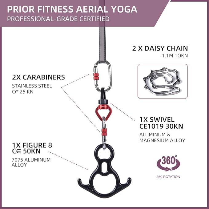 PRIOR FITNESS Aerial Silks Kit Colorful 9/15/20 Yards 40D Nylon Fabric Hammock Set With Hardware & Guide for All Levels Of Aerial Yoga Practice and Acrobatic Flying For Adults Aerial silk