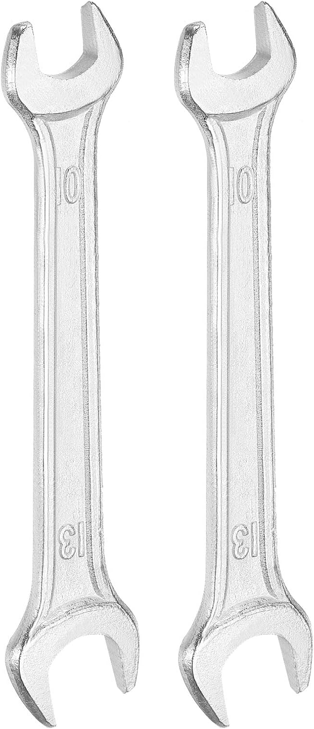 HARFINGTON 2pcs Double Open End Wrench 10mm x 13mm Metric 15 Degree Offset Angle Small Flat Head Wrench Galvanizing Open Ended Spanner for Automotive Repair Furniture Assembly
