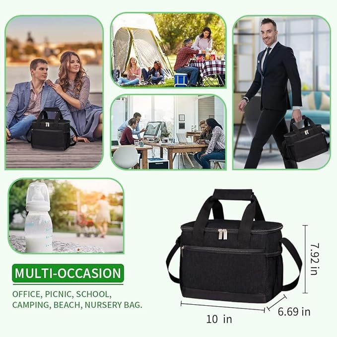 iknoe Large Foldable Cooler Bag, 8.5L Insulated Lunch Bag, Leakproof Lunch Cooler Tote with Multi-Bag Design Suitable for Beach, Picnic and Office Use, Black 15-Can