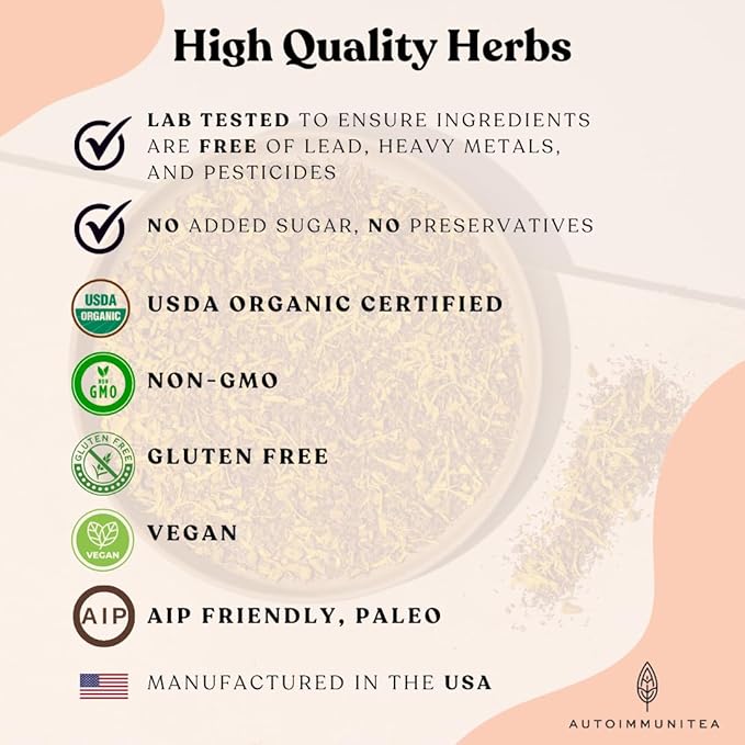 Organic Turmeric Ginger Tea - AIP diet, Whole 30, Paleo friendly, Golden Tonic Herbal Blend - Ayurvedic rooibos herbs, 100% Organic Gluten-Free