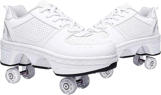 Double-Row Deform Wheel Automatic Walking Shoes Invisible Deformation Roller Skate 2 in 1 Removable Pulley Skates Skating Parkour