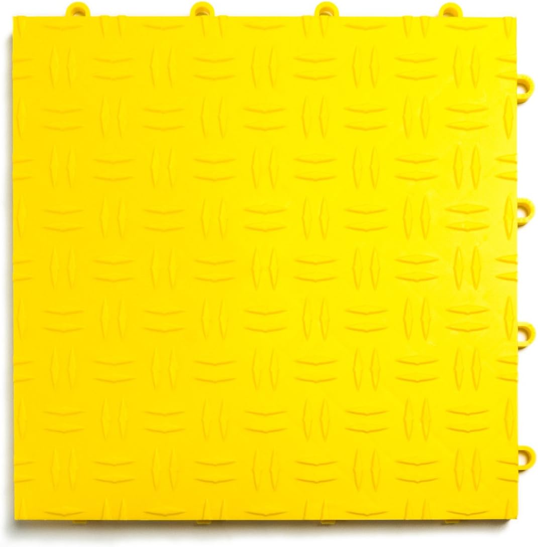 Big Floors GarageTrac Diamond, Interlocking Non-Slip Garage Flooring Tile, Durable, Modular, Heavy-Duty Copolymer, Easy Install (Yellow, 24 Pack of 12 x 12" Tiles)