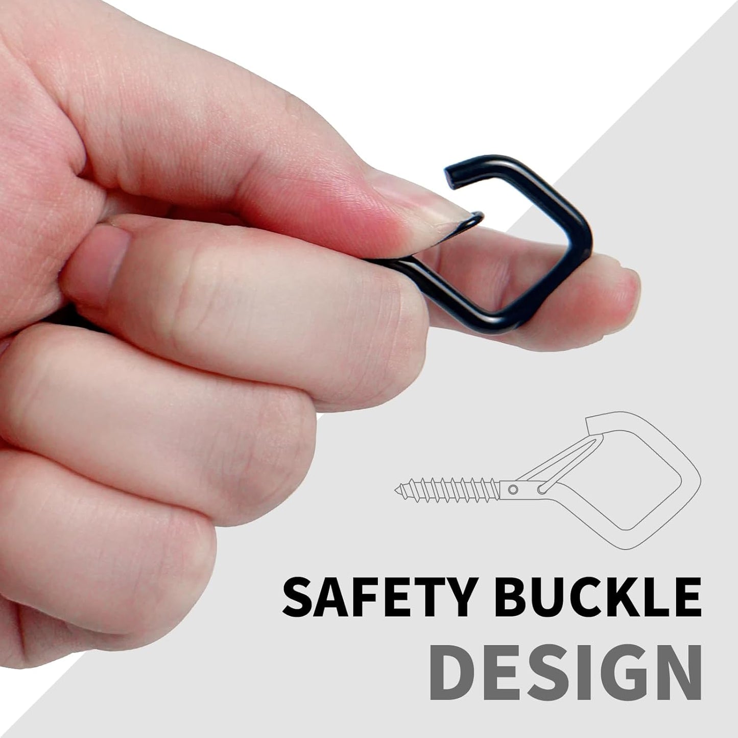 Square Ceiling Hooks with Safety Buckle for String Lights, Plants, Wind Chimes, 40-Pack, 2.36 inch, Black