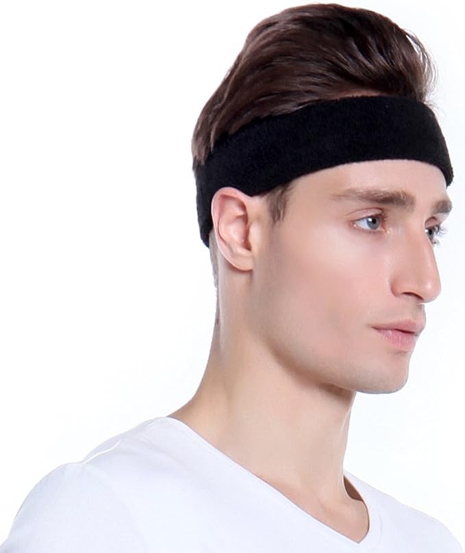 BEACE Sweatbands Sports Headband for Men & Women - Moisture Wicking Athletic Cotton Terry Cloth Sweatband for Tennis, Basketball, Running, Gym, Working Out