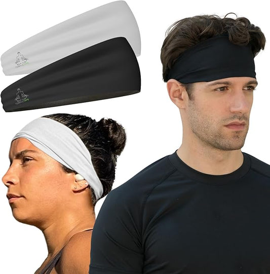 Headbands for Men and Women - Mens Sweatband & Sports Headband Moisture Wicking Workout Sweatbands for Running, Cross Training, Yoga and Bike Helmet Friendly