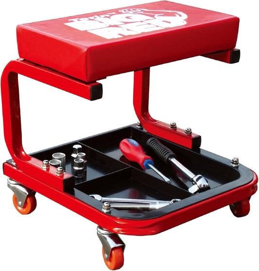 Torin Big RED TR6300-3 250lbs Red Rolling Automotive Creeper Garage/Shop Seat: Padded Mechanic Stool with Tool Large Tray Suitable for garages, Repair Shops