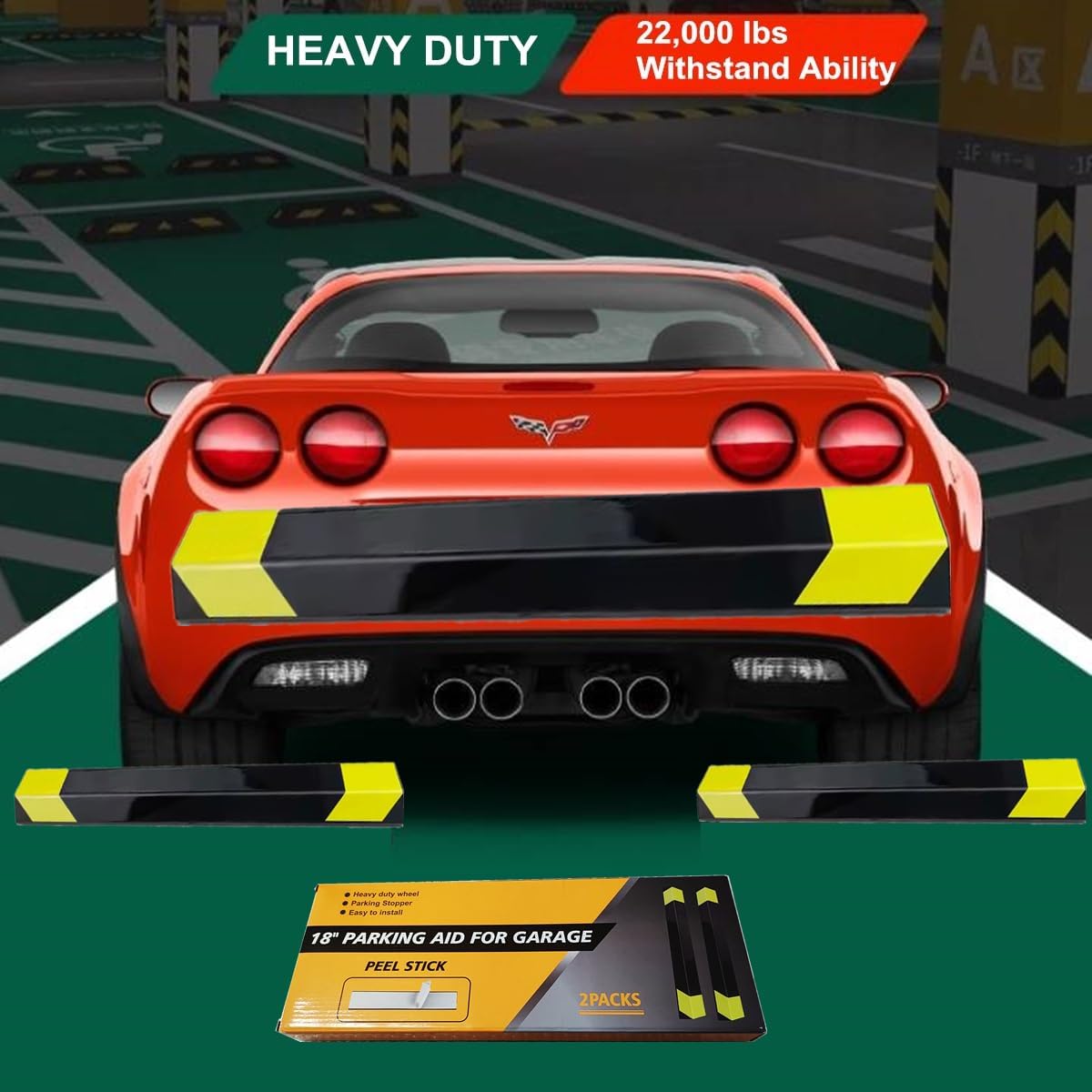 Heavy Duty Parking Aid for Garage, 18" Car Parking Stopper for Garage 2 Pack, Parking Aids Protects Car, Parking Stopper Easy to Install 2 Packs 18" L (2 Pack 18" L x 1.25H)