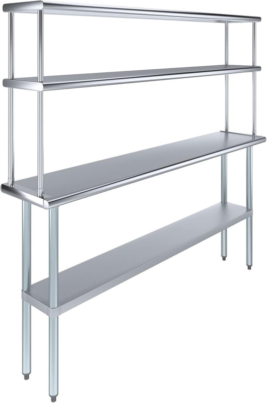 Amgood Stainless Steel Work Table Double Tier Overshelf | NSF (14" x 72" Work Table + 12" Overshelf)