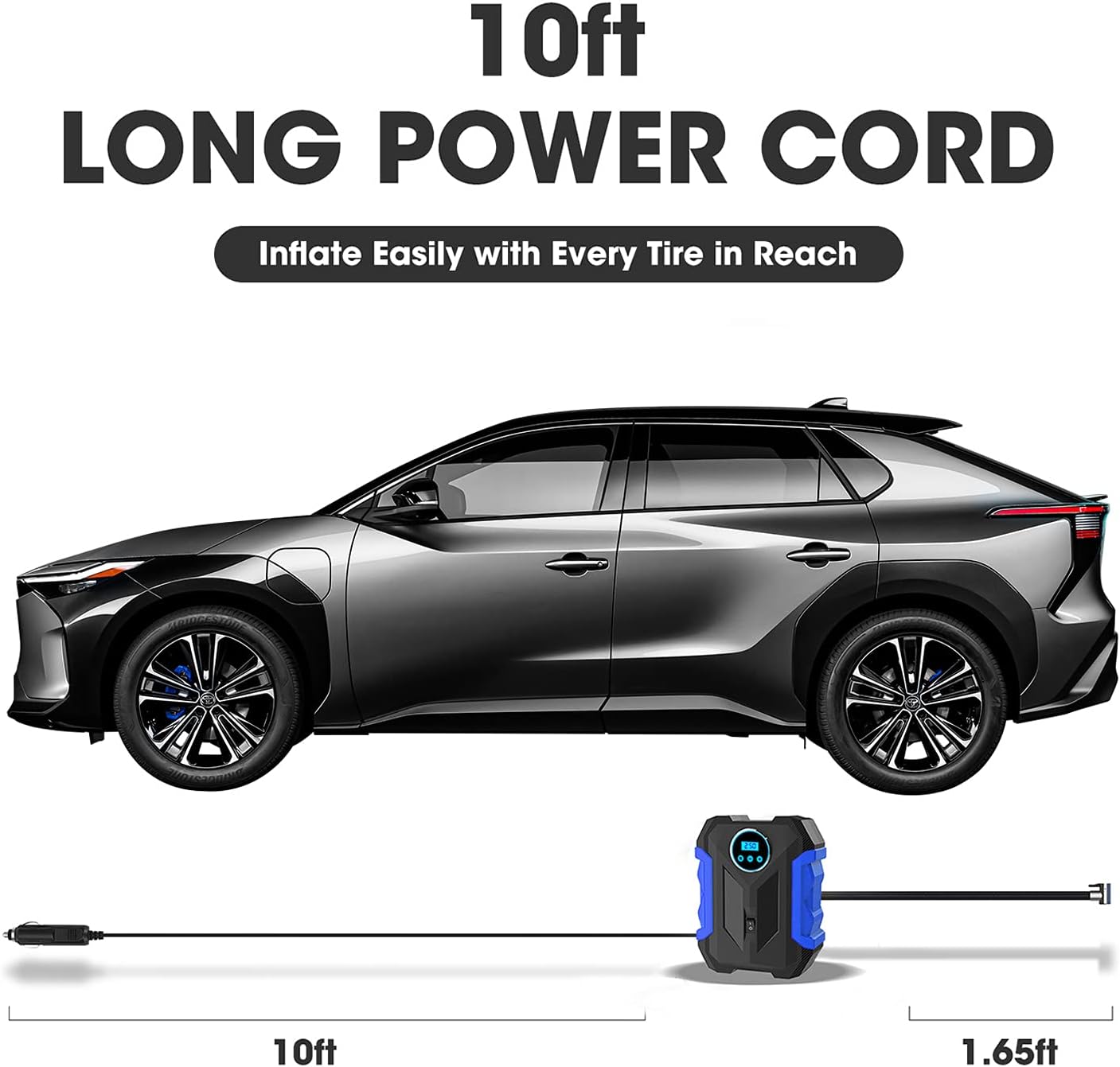 Digital Air Compressor for Car Auto Pump Portable Tire Inflator with LED Light DC 12V, Blue