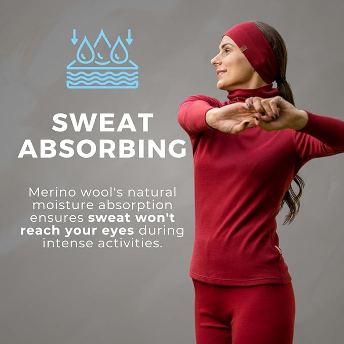 menique Dry Wide Sports Headbands for Women 100% Merino Wool Workout Accessories Wide Yoga Bandana or Scarf Multifunctional Breathable Sweatbands for Running, Cycling, Football, Fitness