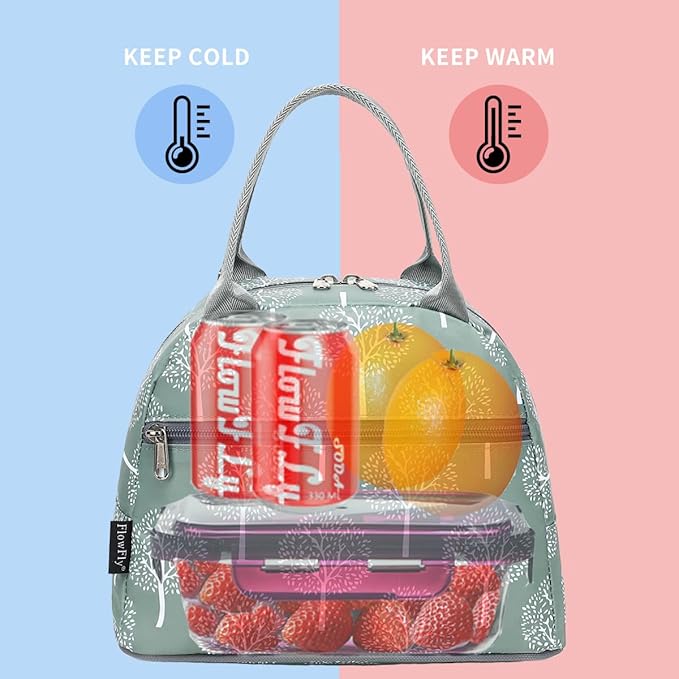 FlowFly Lunch Bag for Women Insulated Lunch Box Corduroy Lunch Tote Cooler for Travel Work Picnic, Dandelion