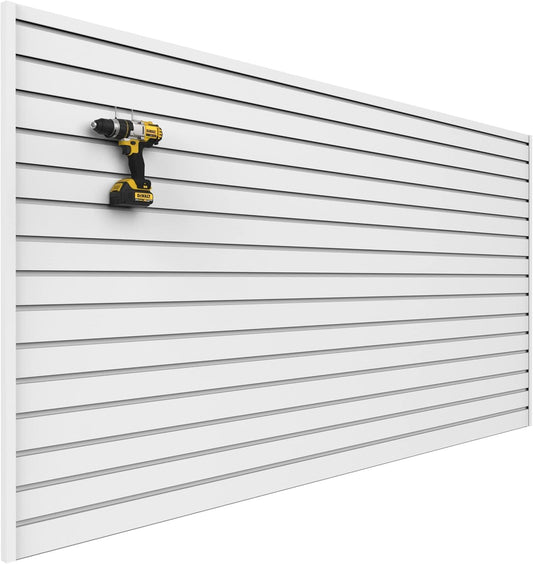 3'H x 4'W Slatwall Panel Garage Wall Organizer: Heavy Duty Wall Mounted PVC Wall Rack, Interlocking Slat Wall Paneling for Garage Wall Storage, Slatwall Board or Slatwall Shelves System - White
