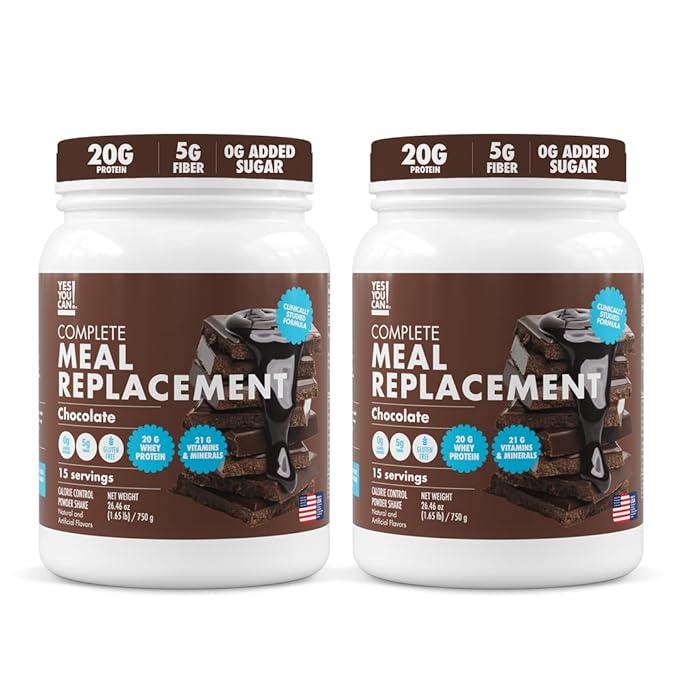 Yes You Can! Meal Replacement Shake - 20G Protein, 5G Fiber, 21 Vitamins & Minerals, 0G Added Sugar - Meal Replacement Protein Powder - Complete All-in-One Nutrition - 15 Servings (Chocolate) - 2 Pack