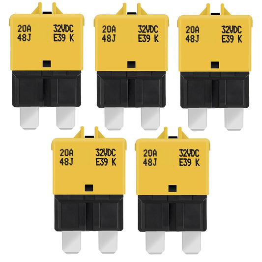GLOSO Circuit Breaker Fuse E39 (T3) Manual Reset For Car Truck RV Automotive Marine Boat Trolling motor & Custom Wiring Audio battery protection/Low Profile ATC/ATO (20A - 5 Pack)