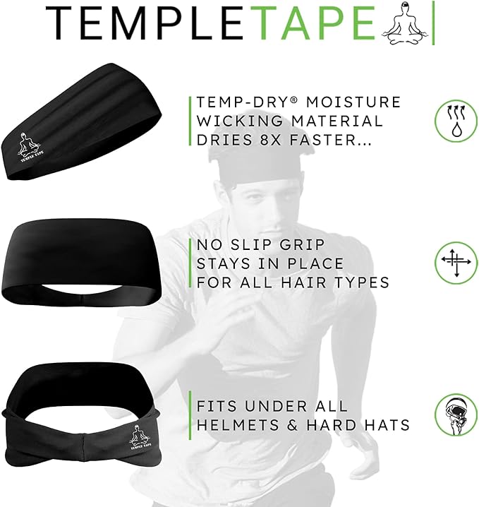 Headbands for Men and Women - Mens Sweatband & Sports Headband Moisture Wicking Workout Sweatbands for Running, Cross Training, Yoga and Bike Helmet Friendly