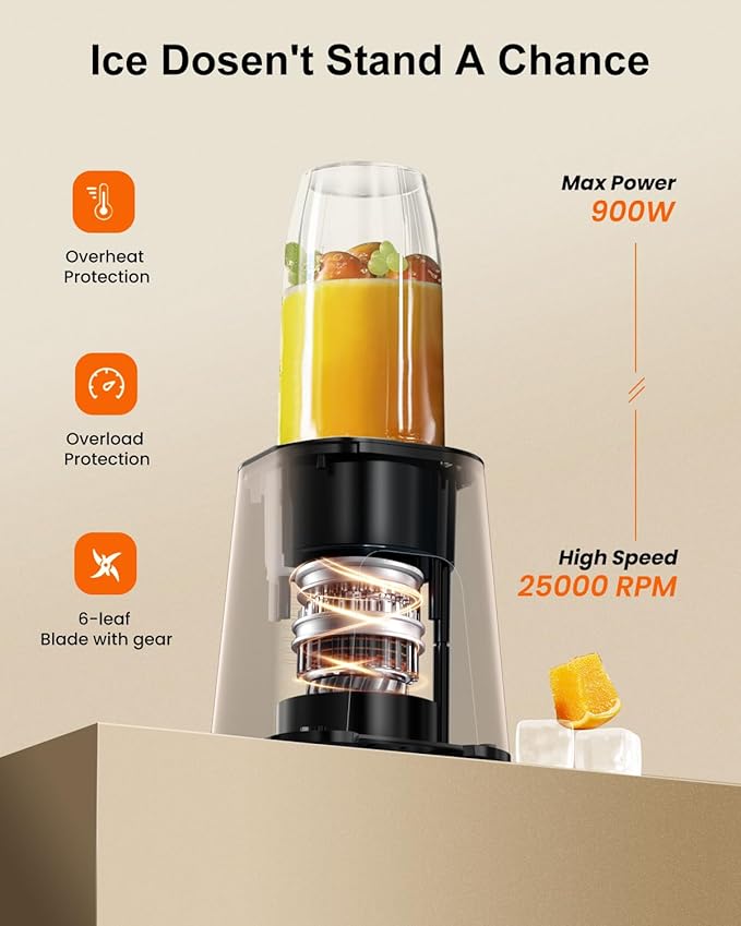 VEWIOR Smoothie Blender, 900W Personal Blender for Shakes and Smoothies, Blenders for Kitchen, Smoothie Juice Mixer with 2 * 22Oz BPA-Free To-Go Cups