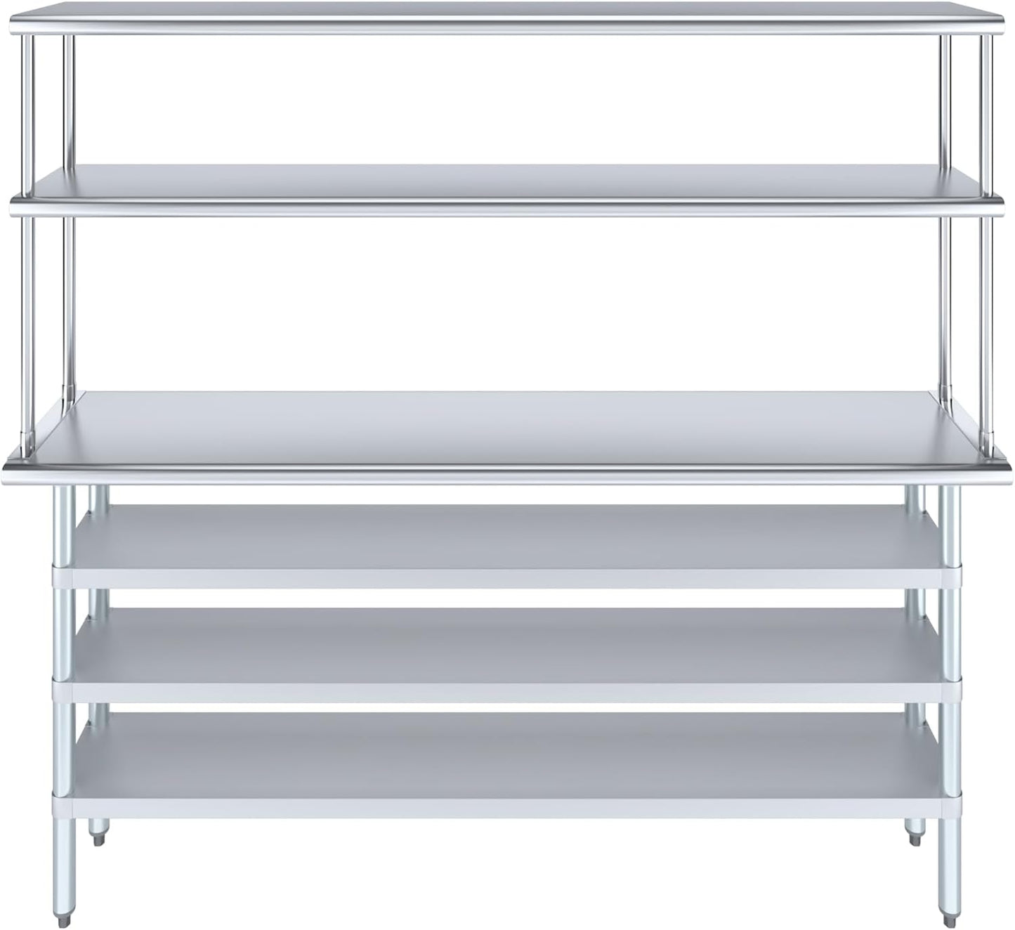 Amgood 14" x 72" Stainless Steel Work Table with 3 Shelves and 12" Wide Double Tier Overshelf | Metal Kitchen Prep Table & Shelving Combo | NSF