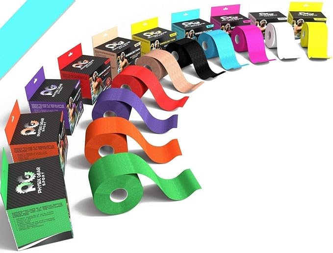 Physix Gear Cotton Kinesiology Tape Roll 16ft, Latex-Free Athletic Tape for Muscles/Joints, Waterproof Kinesiolgy, Stretchy Kinesiologytape, Gentle on Skin Kiniseaology Tape, Kinesology Tape