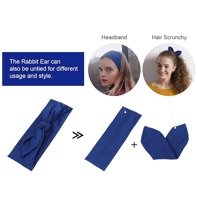 DRESHOW 8 Pack Bow Headbands for Women Girls Elastic Headwraps Knotted Headband Rabbit Ears Turban Non-Slip Sport Cute Hair Accessories