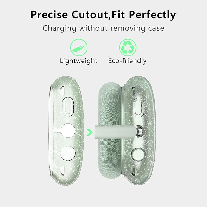 for AirPods Max Case Clear Pink Glitter,Clear Case for Airpods Max Case Cover,Shockproof Anti-Scratch Soft TPU Protective Case No-Yellowing Accessories for AirPod Max Headphone-Green Glitter