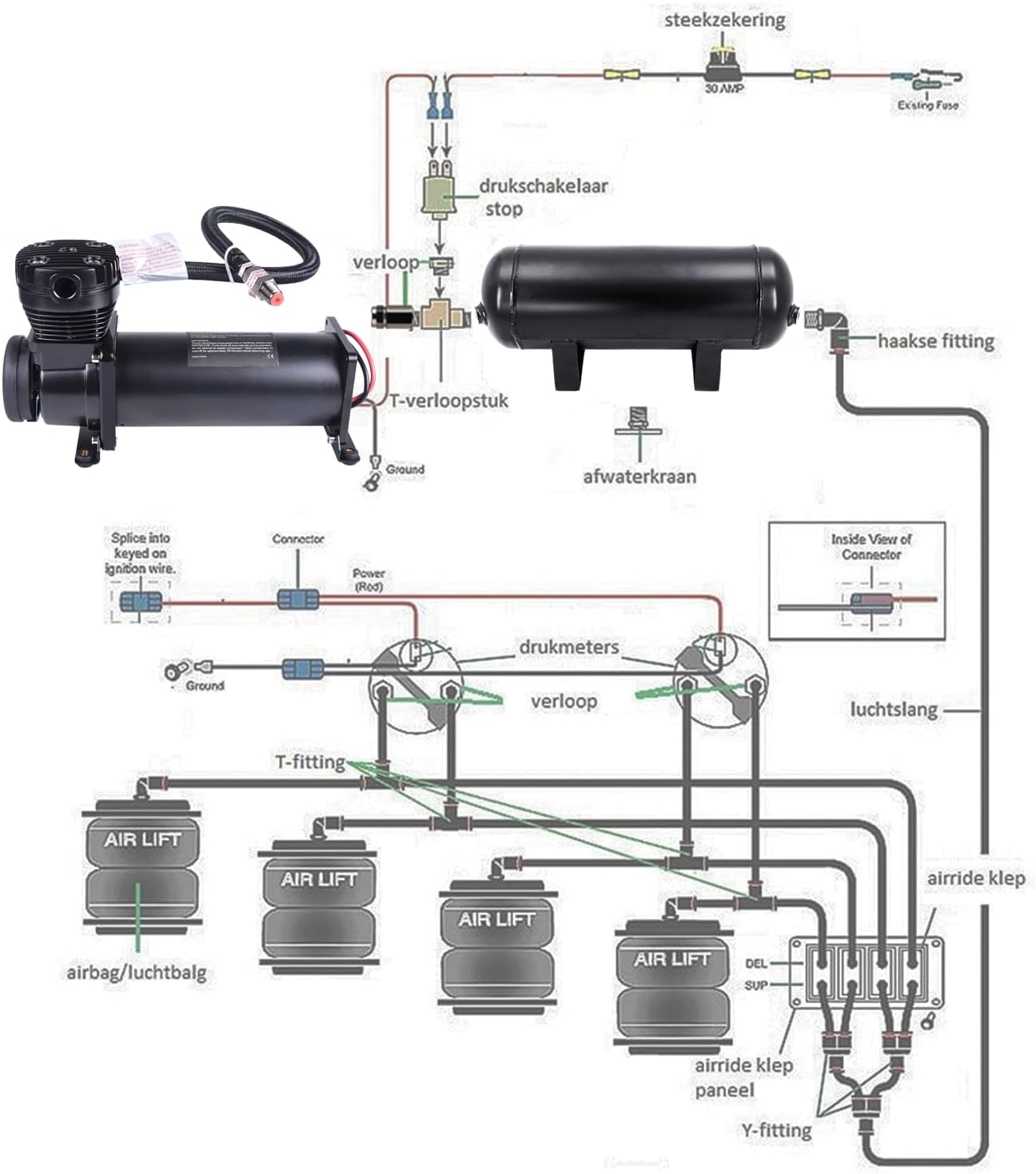 3 Gallon Air Tank with 200PSI Air Compressor for Suspension/Air Ride/Bag/Car Train Truck Horn Aluminum 12 Liter Compressed air Storage Tank Onboard System Air Suspension Compressor Kit