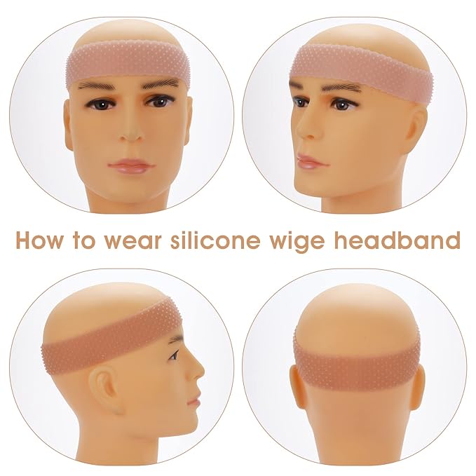Molain Silicone Wig Grip Band 4Pcs Adjustable Wig Fix Headband Non-slip Elastic Wig Gripper Women Men Wig Bands Sweat-proof Hold Wig Cap Hairband