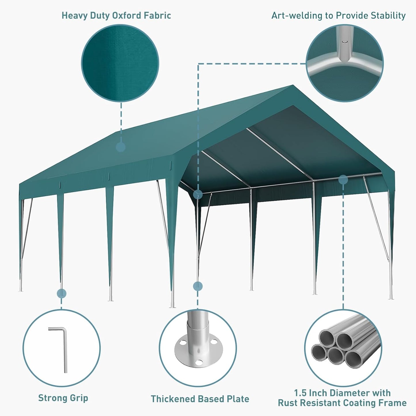 13x20ft Heavy Duty Carport Outdoor Car Canopy UV Resistant Waterproof Party Tent All-Season Portable Garage Gazebo Shelter for Car, Storage Shed (Dark Green)