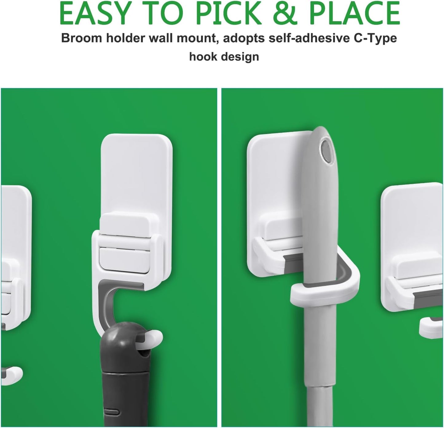 3pack Broom and Mop Holder Wall Mount No Drill Mop and Broom Gripper Mop Handle Hanger Household Cleaning Organizer, Holds up to 6 lb