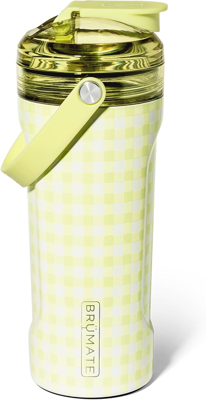 BrüMate MultiShaker Blender Shaker Bottle | 100% Leakproof Insulated Stainless Steel | Pre Workout and Protein Shaker Bottle for the Gym | 26oz (Pear Gingham)