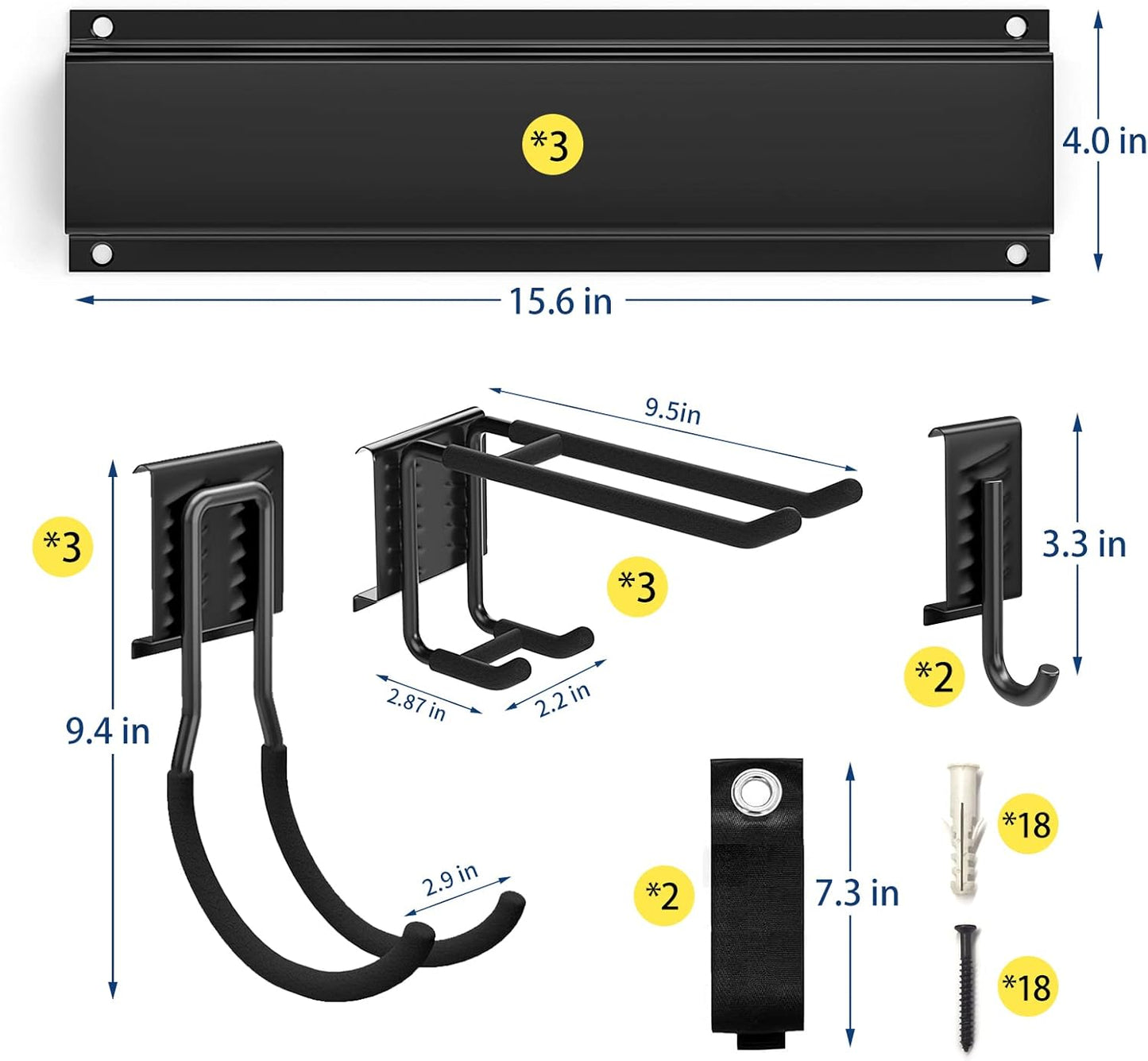 Garage Tool Organizer Wall Mount 13 PCS, Yard Garden Tool Organizer, Adjustable Tool Storage Rack with 8 Heavy Duty Hooks, Max Load 500lbs Garage Organization