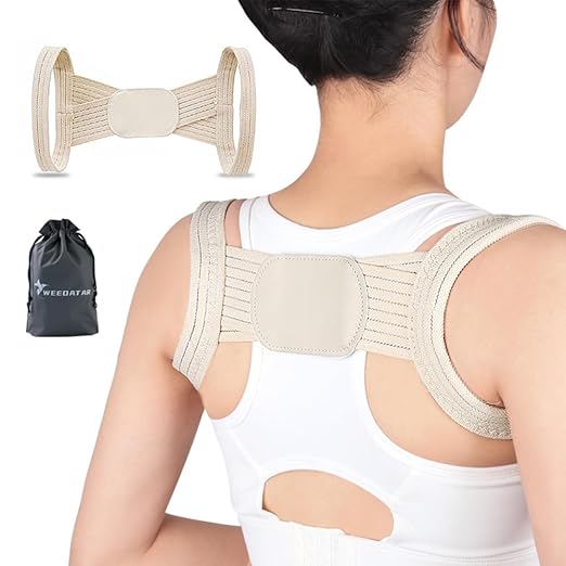 WEEOATAR Posture Corrector,Upper Back Brace Easy to Use,Highly Elastic Posture Trainer,Adjustable Back Straightener Brace,Posture Corrector Strap for Adults and Kids(Beige,S)