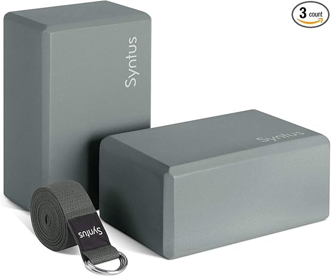 Syntus Yoga Block and Yoga Strap Set, 2 Soft Non-Slip Yoga Blocks 9×6×4 inches, 8FT Metal D-Ring Strap for Yoga, General Fitness, Pilates, Stretching and Toning